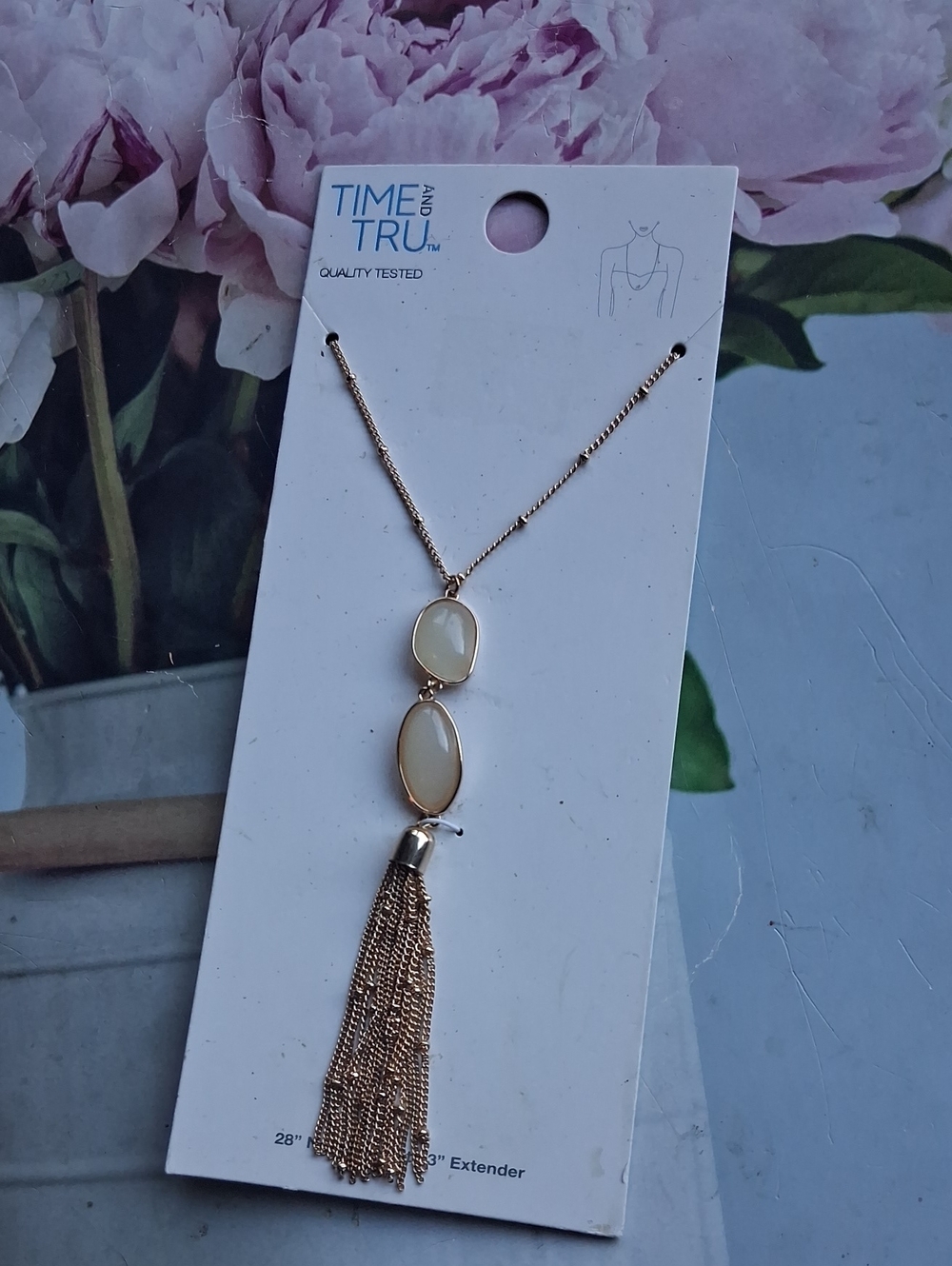 Time and Tru Silver Necklace with White Accents and Tassel Pendant